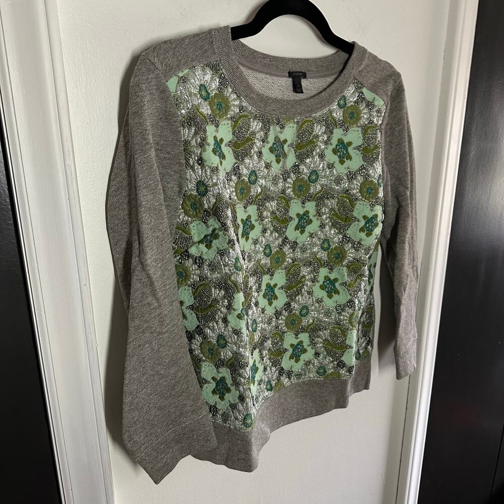 J. Crew Women's Gray Blue Green Embroidered Metallic Floral Pullover Size XS - Picture 4 of 9